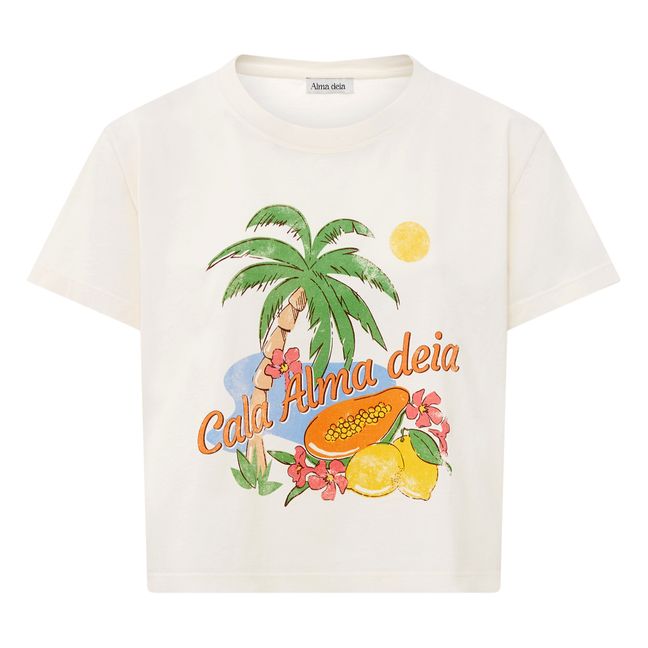 Cala Alma Deia Printed Organic Cotton Boxy T-Shirt | Grauweiß
