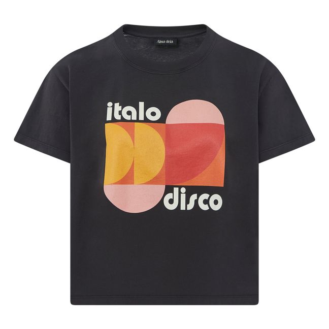 T-shirt Boxy Imprimé Italo Disco Coton Bio | Noir