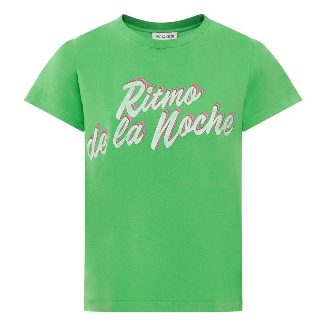 T-shirt Boxy Stampata Ritmo de la Noche in Cotone Organico | Verde prato