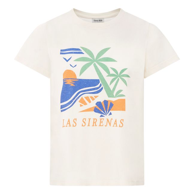 Maglietta Las Sirenas in cotone organico con stampa classica | Bianco cotone