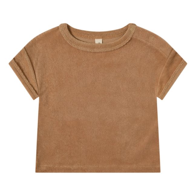 Boxy Organic Cotton Terry Cloth <b></b>Plain T-Shirt | Camel
