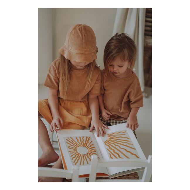 Boxy Organic Cotton Terry Cloth <b></b>Plain T-Shirt | Camel