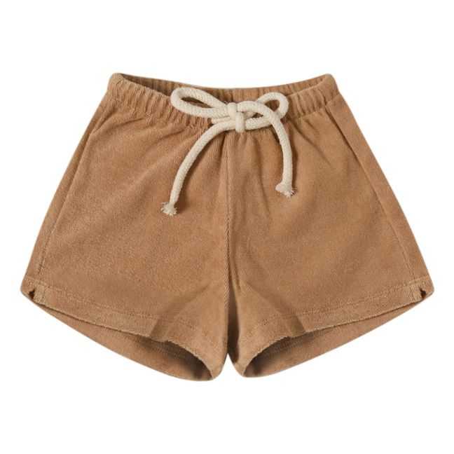 Organic Cotton Terry Cloth Plain Shorts | Camel