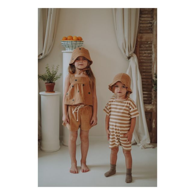 Organic Cotton Terry Cloth Plain Shorts | Camel