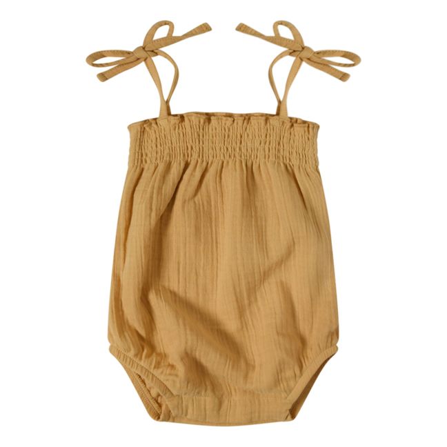Organic Chiffon Spaghetti Bodysuit | Mustard