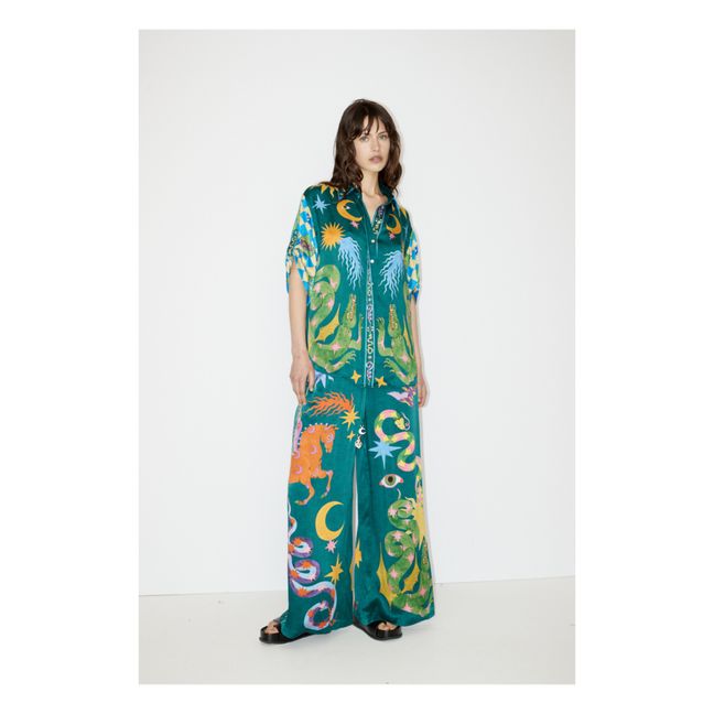 Camisa oversize de satén de seda Guardian | Verde esmeralda