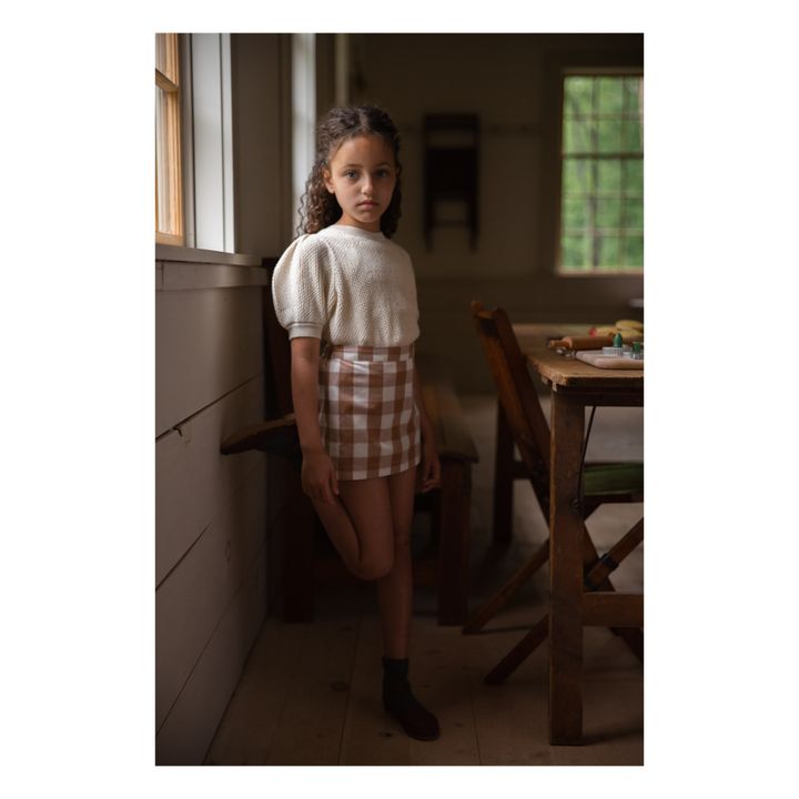 Soor Ploom - Olive Cotton and Linen Gingham Shorts - Peach | Smallable