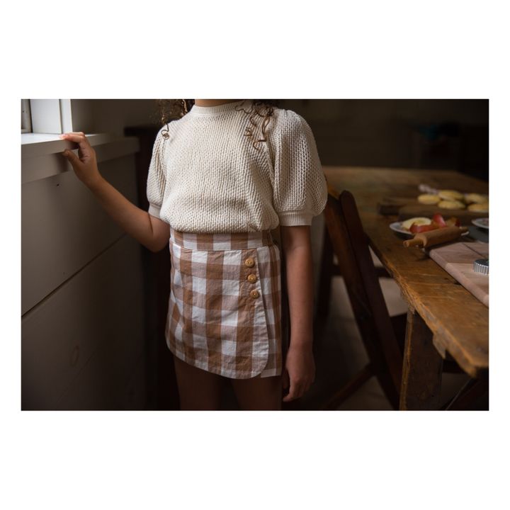 Soor Ploom - Olive Cotton and Linen Gingham Shorts - Peach | Smallable