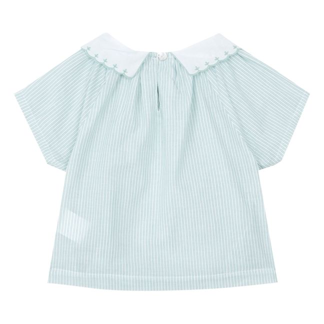 Embroidered Striped Blouse | Green water