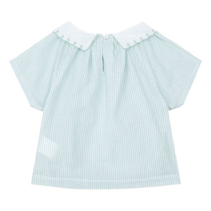 Embroidered Striped Blouse | Green water- Product image n°1