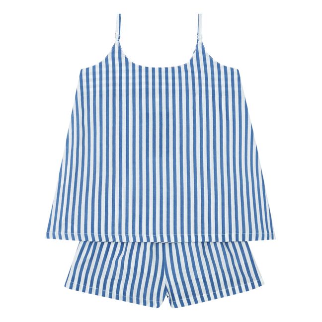 Striped Pajamas Shirt + Shorts | Blue