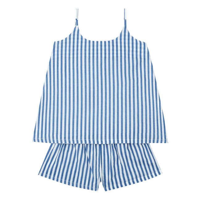 Striped Pajamas Shirt + Shorts | Blue