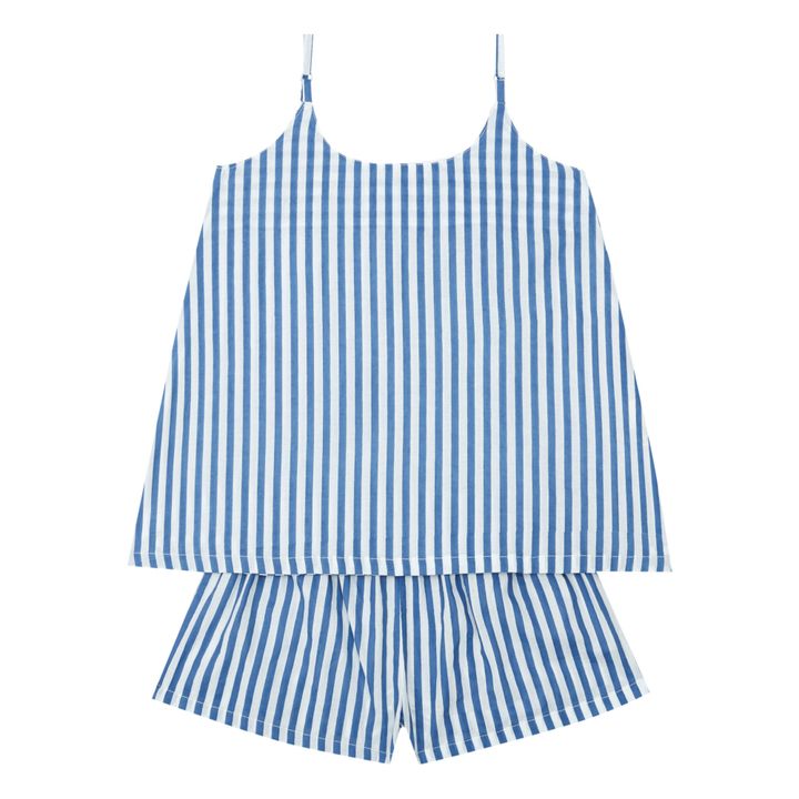 Camisa de pijama + Pantalón corto de rayas | Azul- Imagen del producto n°2