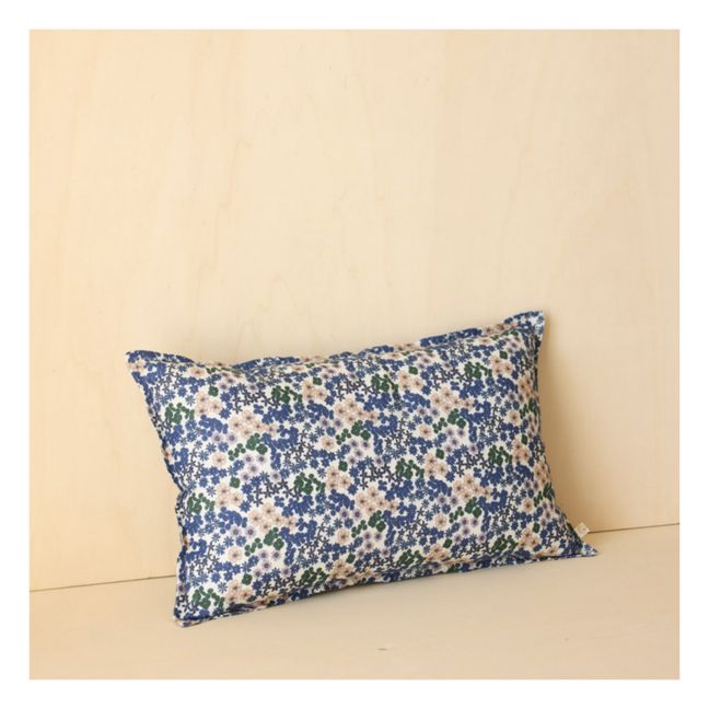 Kissen Taormina aus gewaschenem Leinen Flower | Azurblau