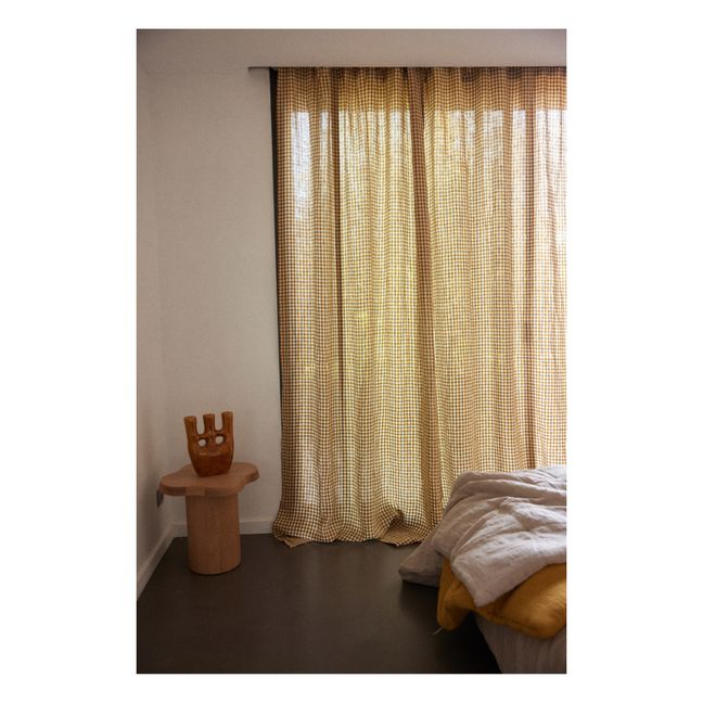 Vichy Washed Linen Curtain | Currygelb