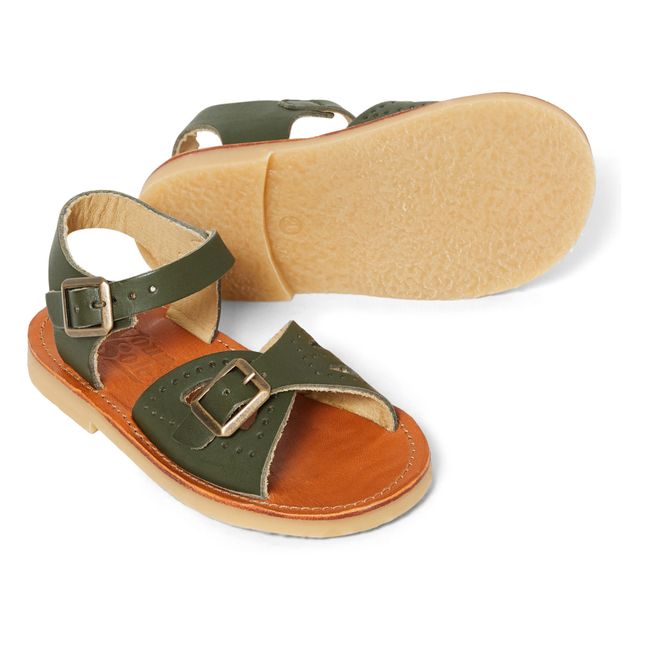 Pearl Leather Sandals | Olive green