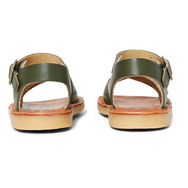 Pearl Leather Sandals | Olive green