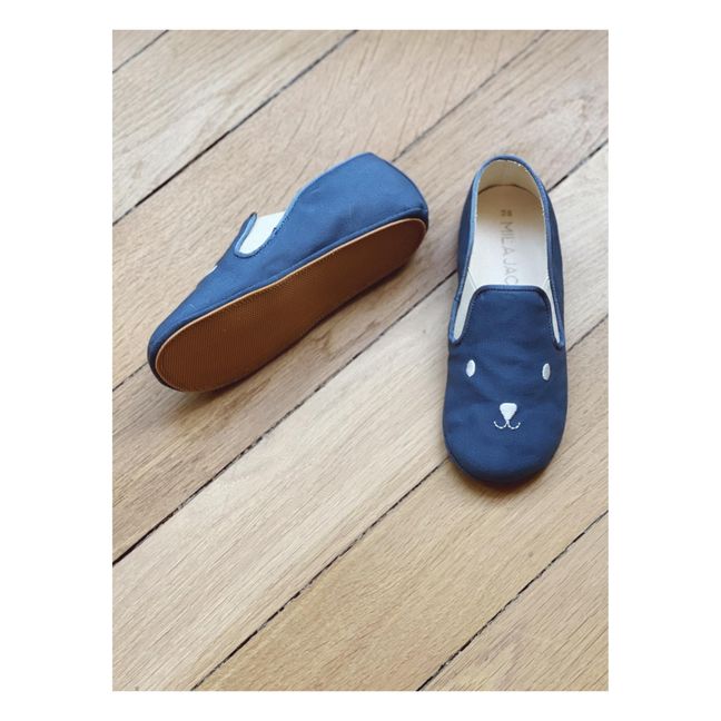 Pantofole, modello: Noa, in cotone, modello: orso | Blu