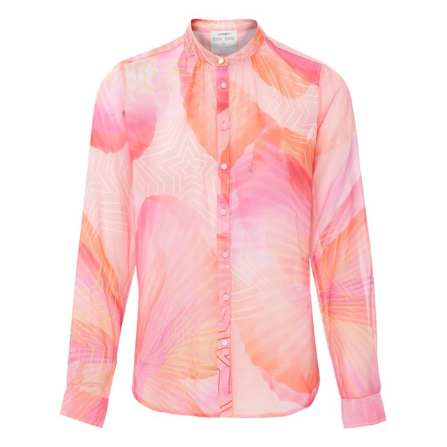Printed Silk Veil and Cotton Shirt "Dream" | Pink