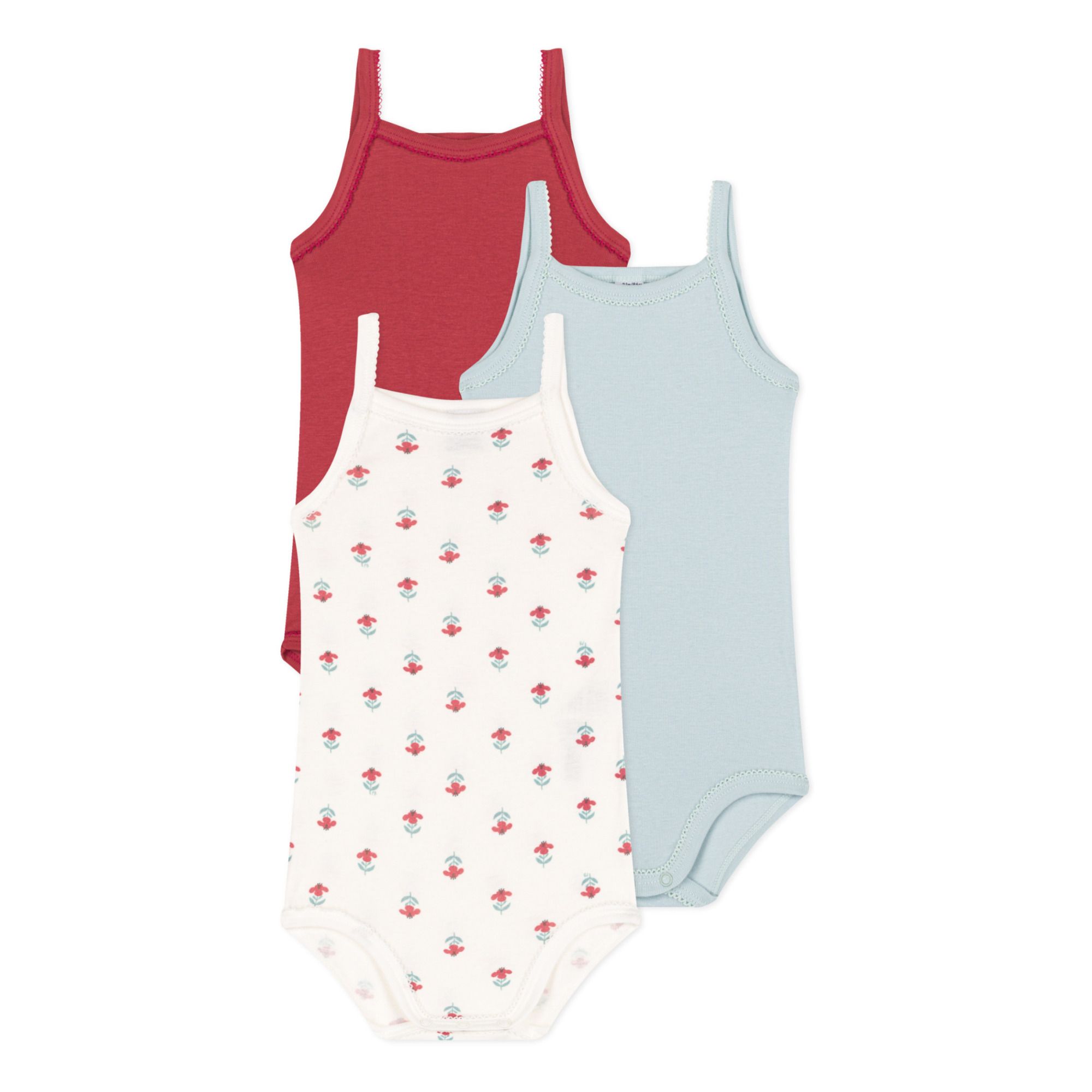 Petit Bateau - Ribbed Strappy Bodysuit - Set of 3 - Red