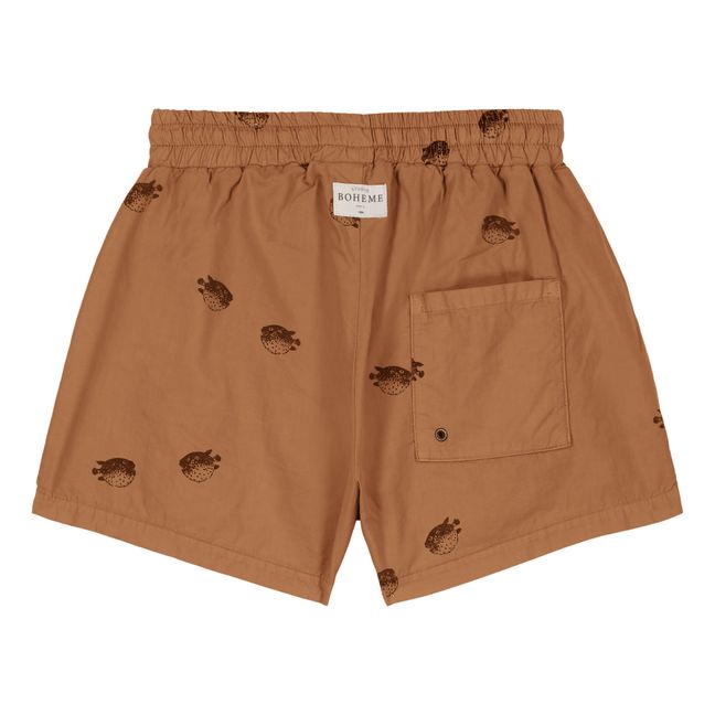 Short de Bain Chico en Coton Bio Imprimé Poisson | Marron