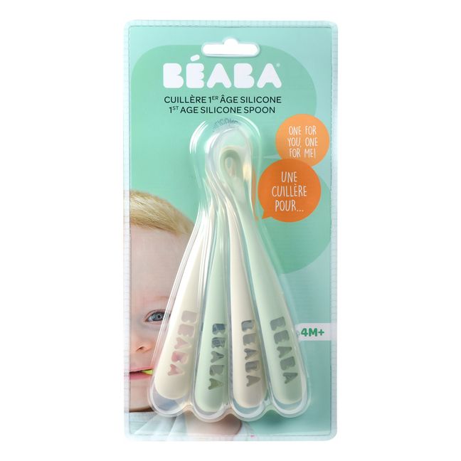 BEABA Baby's First Foods Silicone Spoons Set - Set of 4 - Sage