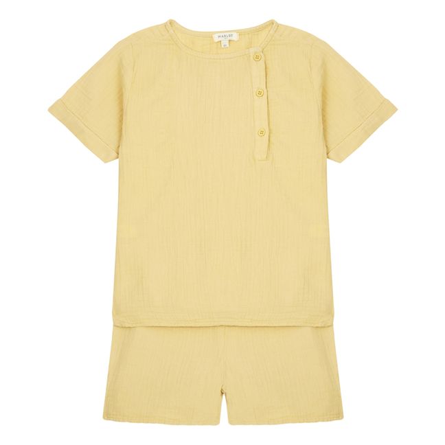 Marceau  Cotton Gauze Pajamas Top + Shorts | Blasses Gelb