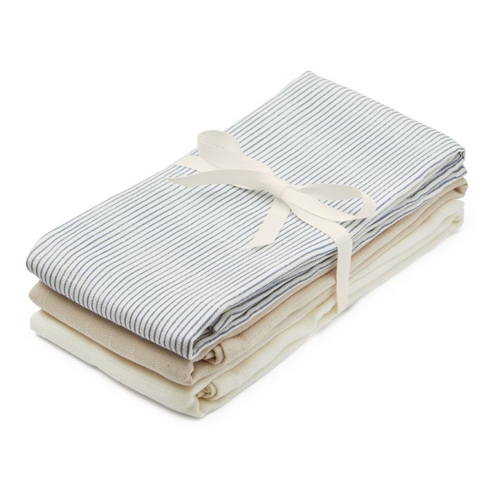 Mantas de muselina de algodón Stripes Blue - Set de 3- Imagen del producto n°0