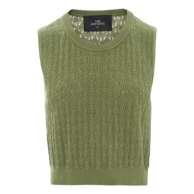 Pull sans Manches Pointelle | Vert olive