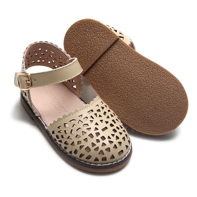 Perforated Leather Pocket Sandals | Ecru