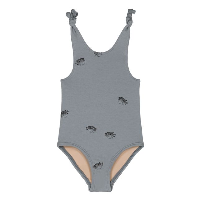 Maillot de bain Une Pièce Roberta en Jersey Imprimé Poisson | Bleu gris