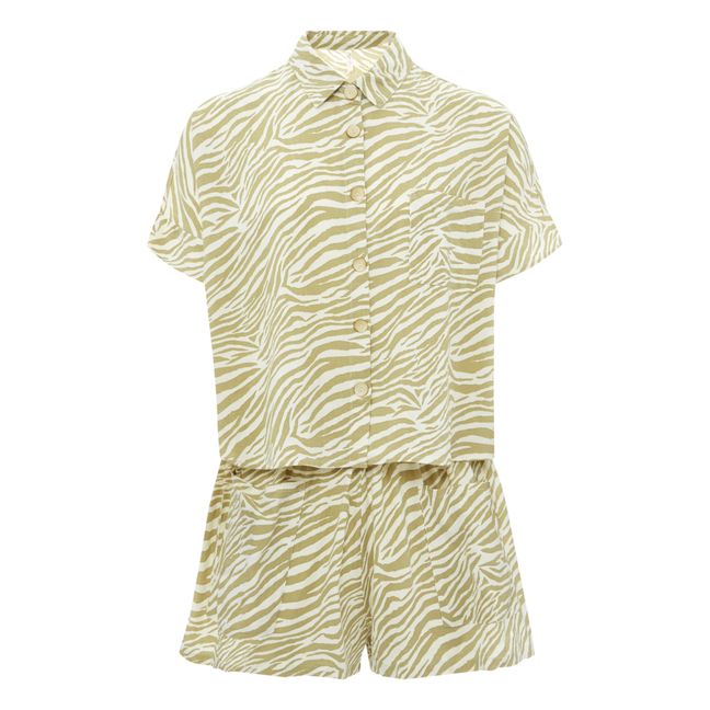 Zebra Print Linen Blouse + Shorts | Yellow
