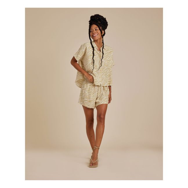 Zebra Print Linen Blouse + Shorts | Yellow