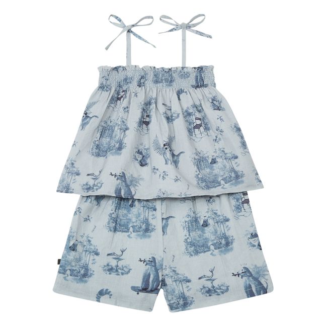 Ensemble Short + Top Imprimé Toile de Jouy | Bleu