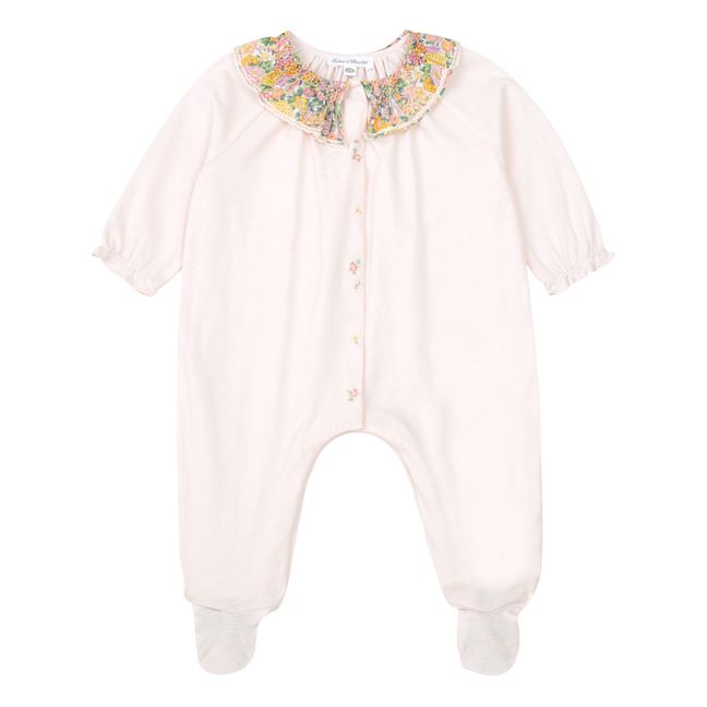 Exclusive Liberty Print Hand Embroidered Smocked Collar Footed Pyjamas | Rosa chiaro