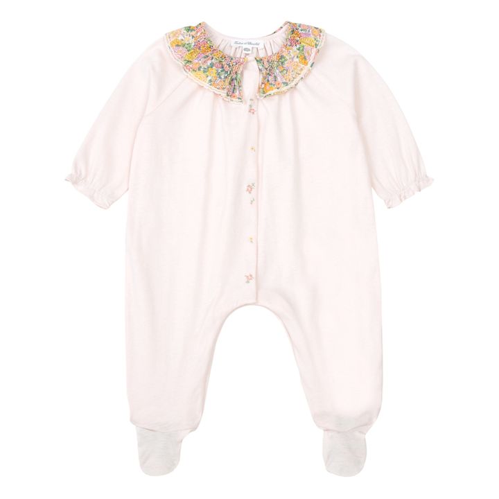 Exclusive Liberty Print Hand Embroidered Smocked Collar Footed Pyjamas | Pale pink- Product image n°0