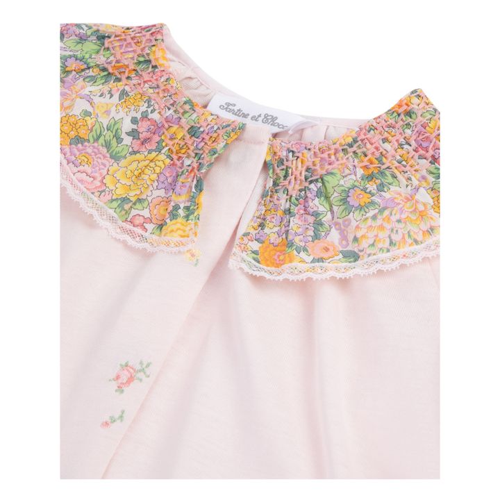 Exclusive Liberty Print Hand Embroidered Smocked Collar Footed Pyjamas | Pale pink- Product image n°4