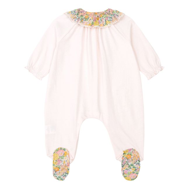 Exclusive Liberty Print Hand Embroidered Smocked Collar Footed Pyjamas | Rosa chiaro