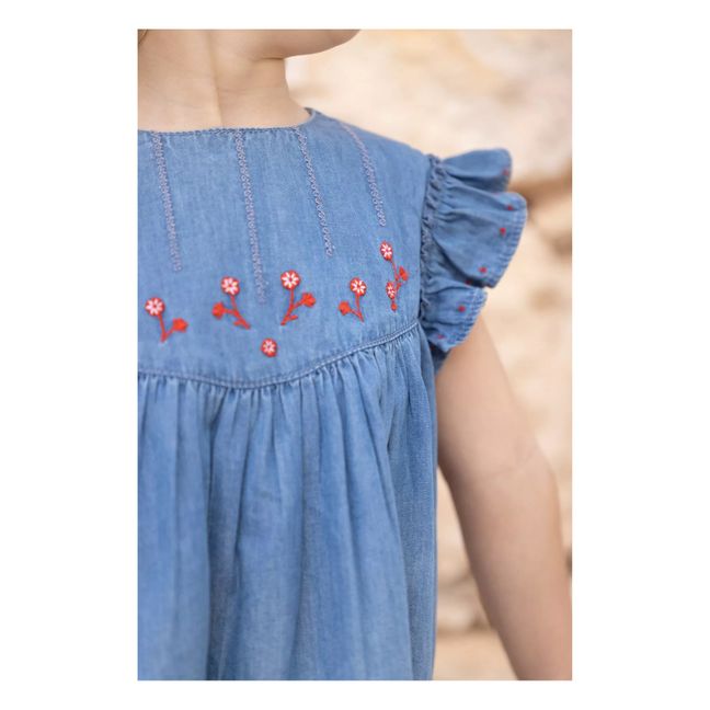 Vestido bordado con florecitas | Azul