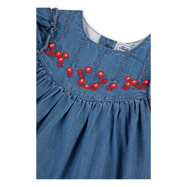 Vestido bordado con florecitas | Azul