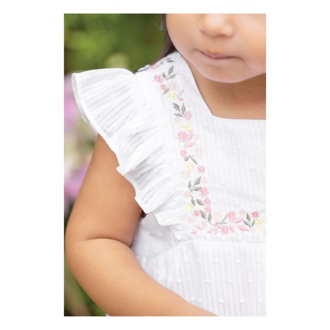 Embroidered Plumetis Dress | Ecru