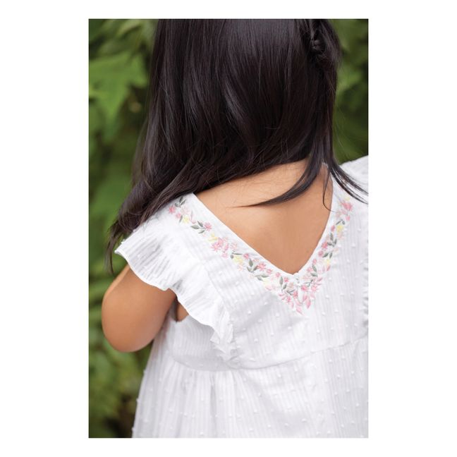 Embroidered Plumetis Dress | Ecru
