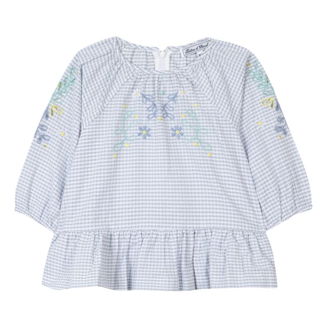 Embroidered Gingham Blouse | Azzurro