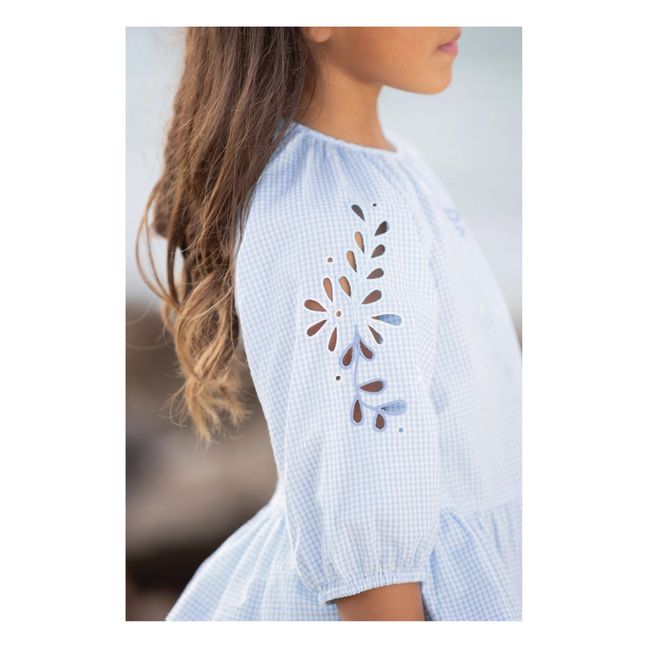 Blouse Brodée Vichy | Bleu ciel