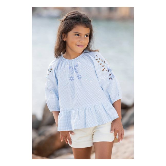 Embroidered Gingham Blouse | Azzurro