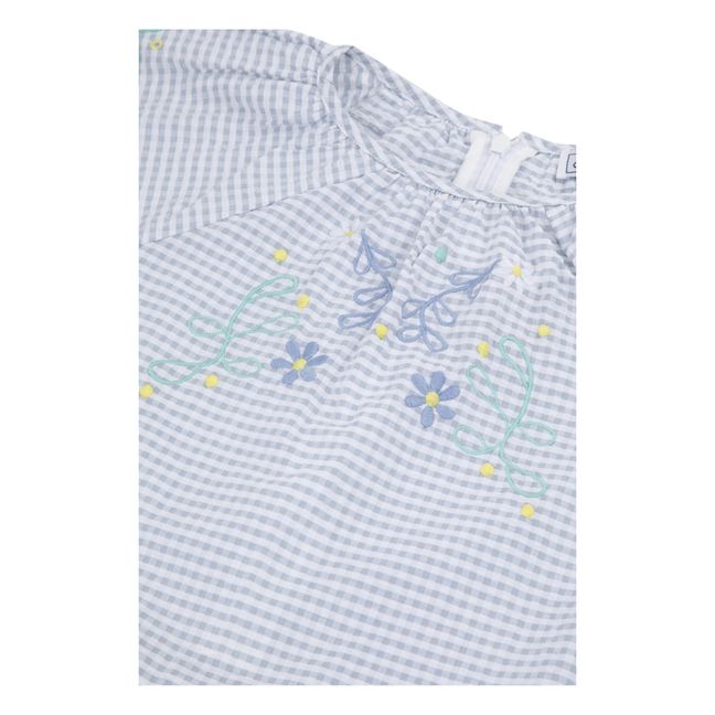 Embroidered Gingham Blouse | Azul Cielo
