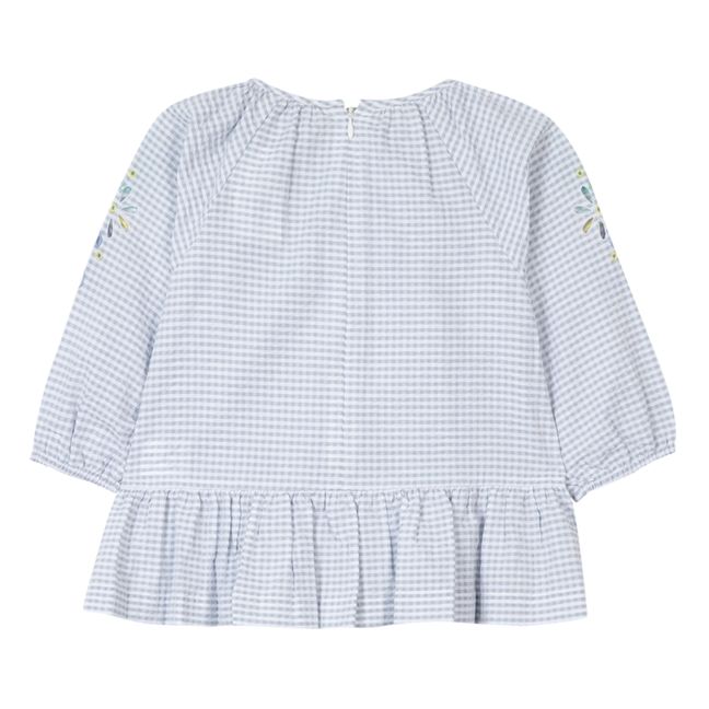 Embroidered Gingham Blouse | Azzurro