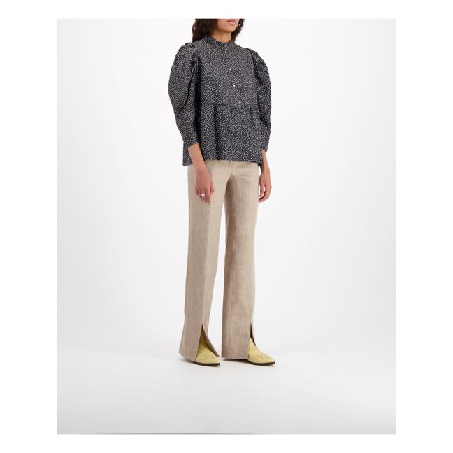 Pantalones de lana y lino Island Chevron | Beige