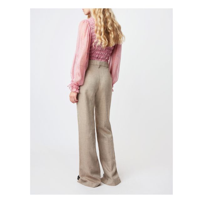 Pantalones de lana y lino Island Chevron | Beige