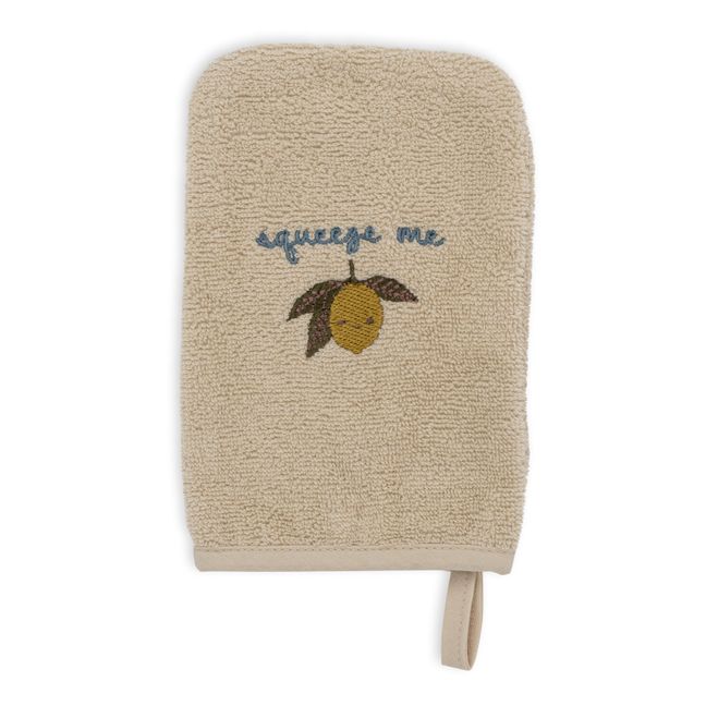 Gants de toilette brodés Lemon - Set de 3 | Beige